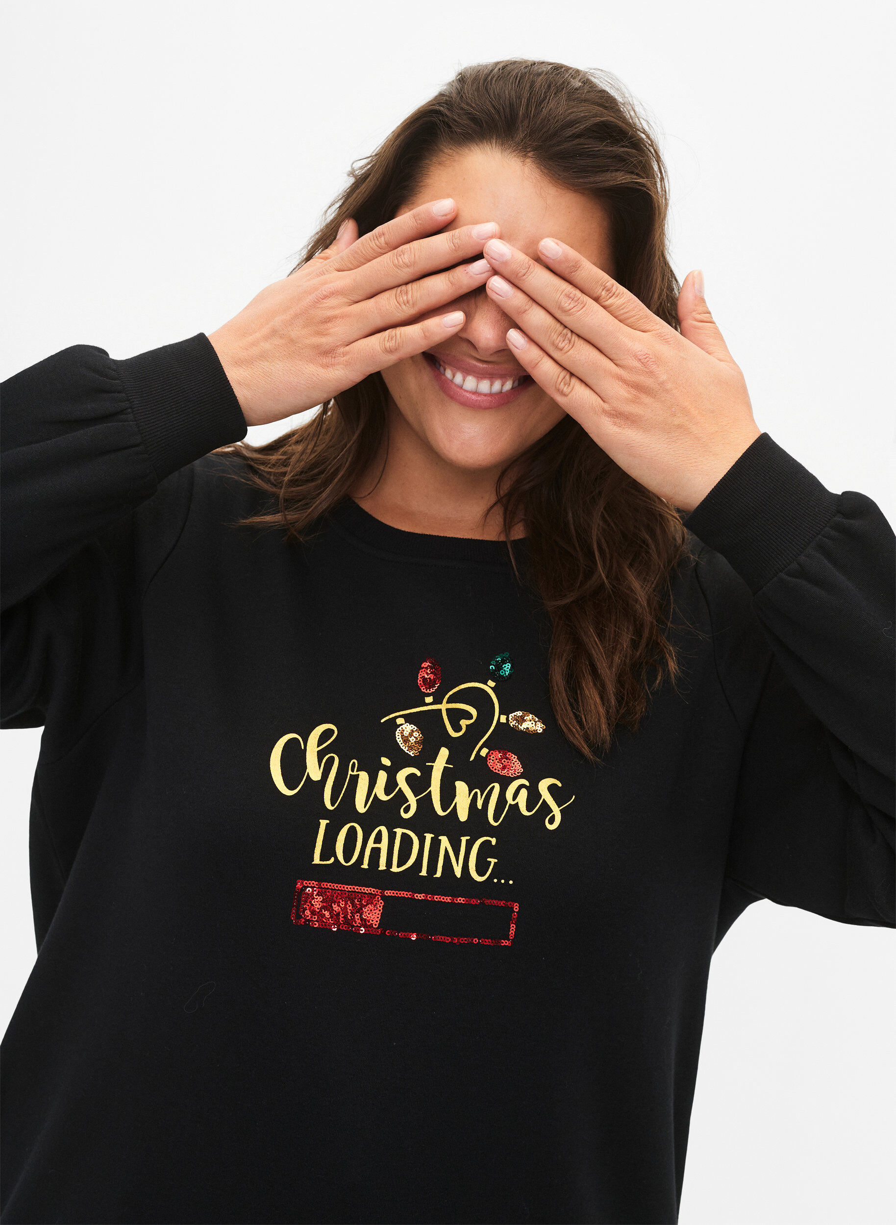 Zizzi Jule sweatshirt, Black LOADING, Model image number 2