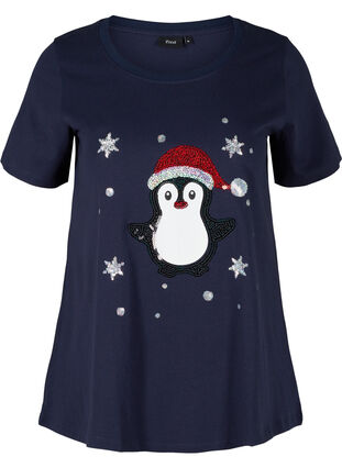 Jule t-shirt i bomuld, Night Sky Pingvin, Packshot image number 0