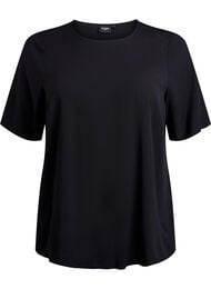 Kort&aelig;rmet v&aelig;vet bluse med rund hals, Sort