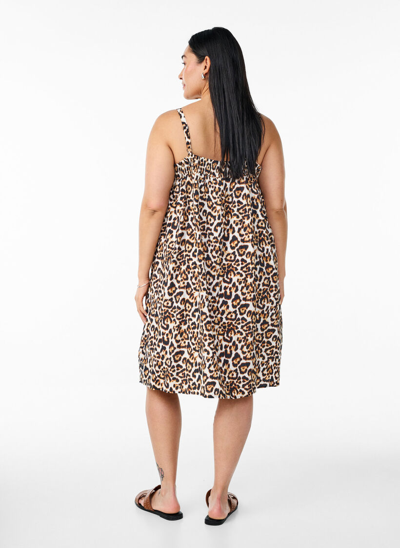 Kort viskose kjole med smalle stropper, Beige, Model image number 2