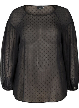 Langærmet mesh bluse med prikker, Black, Packshot image number 0