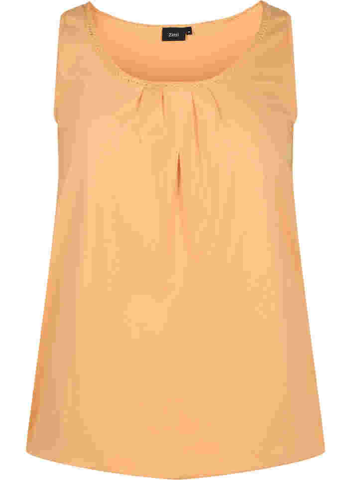 Bomuldstop med rund hals og blondekant, Apricot Nectar, Packshot image number 0