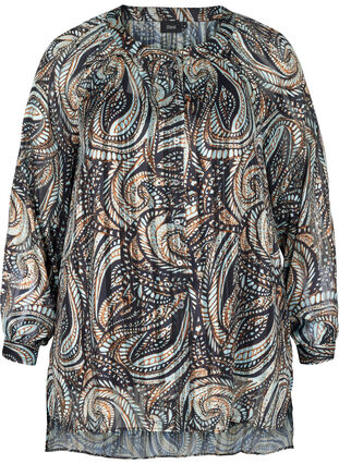 Lang skjorte med paisleyprint og lurex, Black Paisley, Packshot image number 0