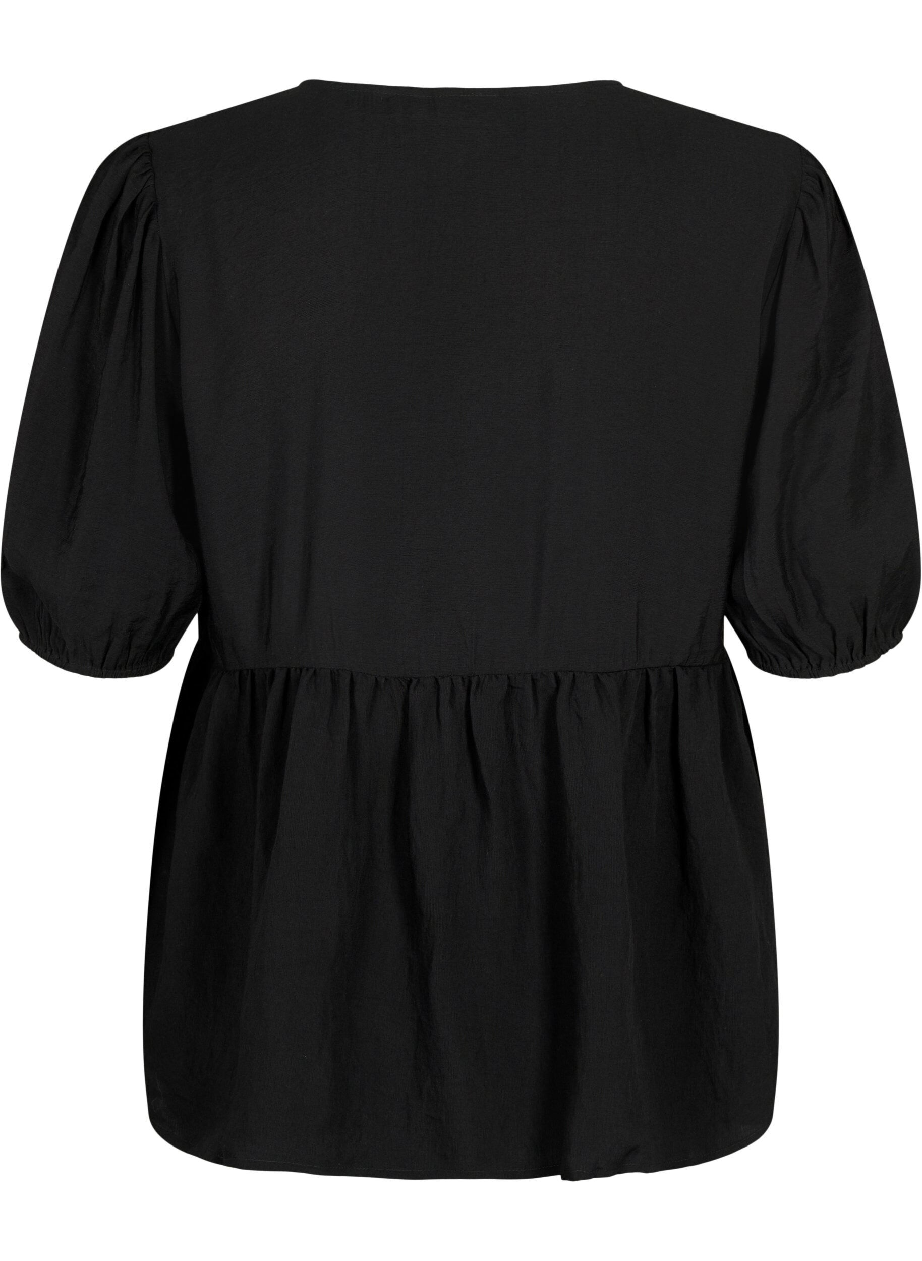 Zizzi Viskose bluse med broderi anglaise, Black, Packshot image number 1
