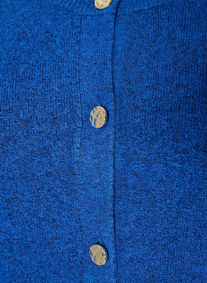 Cardigan i bl&oslash;d strik med guldfarvede knapper, Turkis, Packshot image number 2