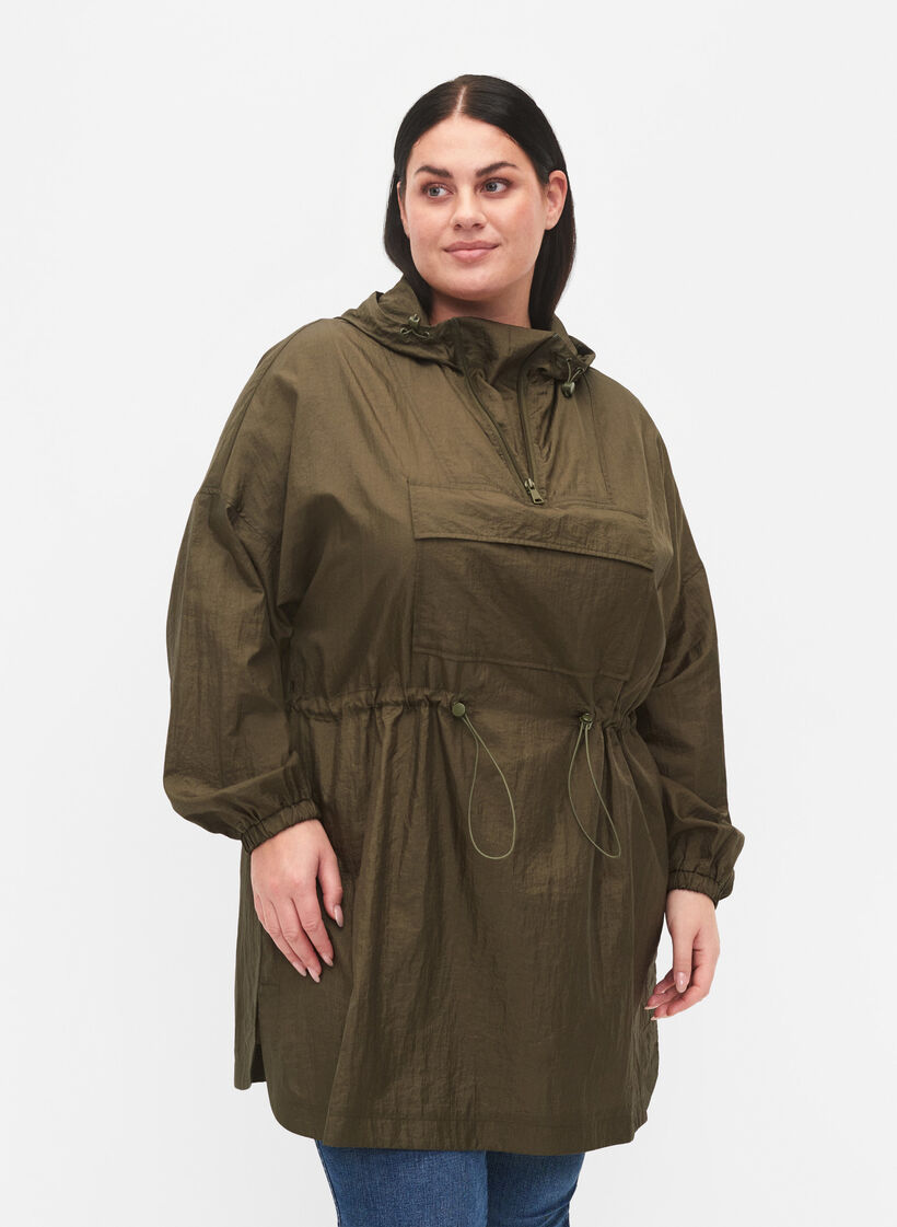 Lang anorak med hætte og lomme, Grape Leaf, Model image number 0