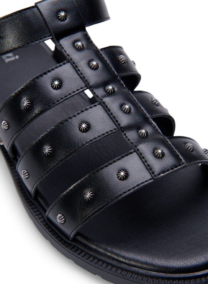 Wide fit - Sandal med nitter, Sort, Packshot image number 3
