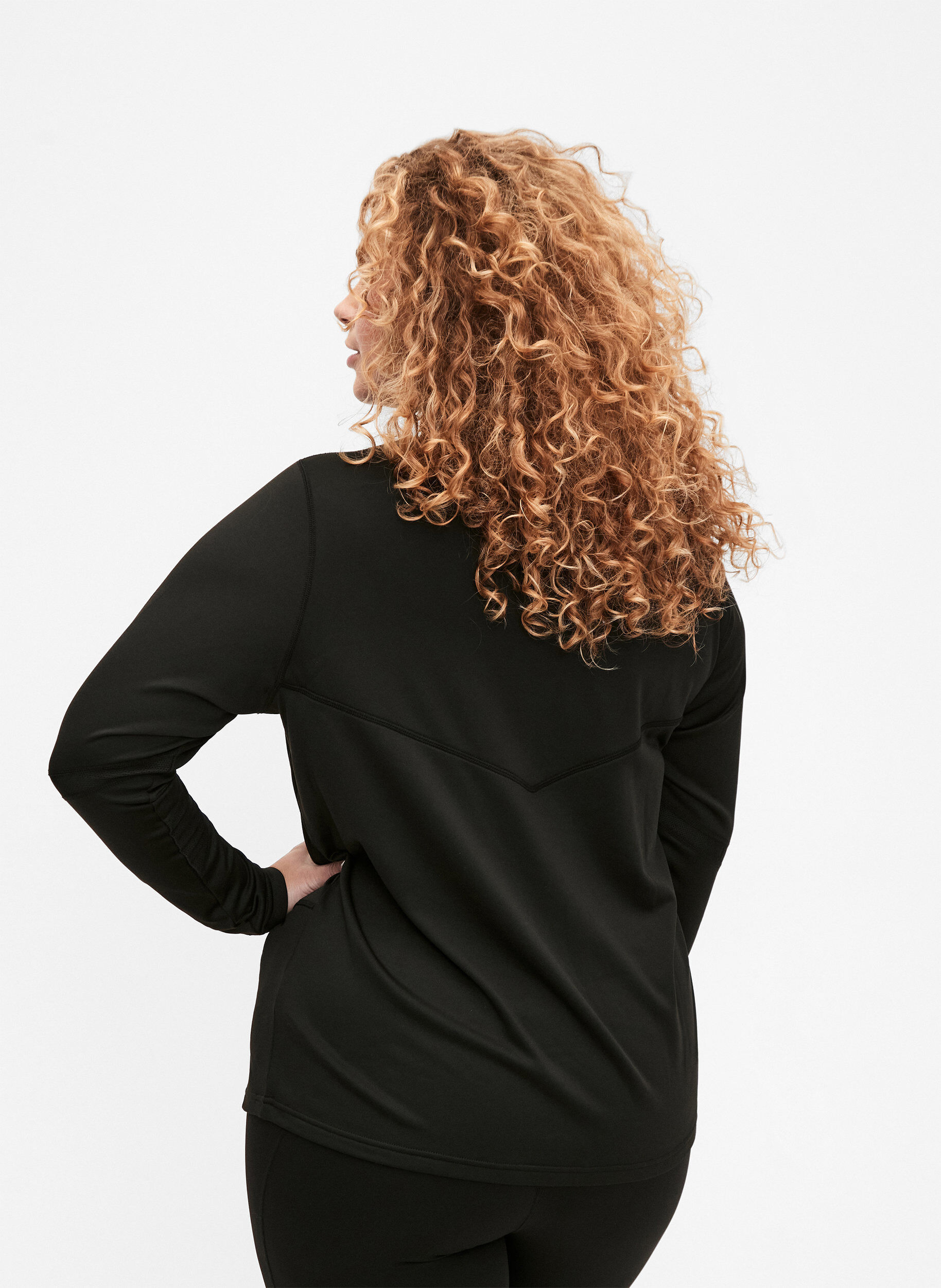 Zizzi Baselayer bluse med lommer og mesh, Black, Model image number 1