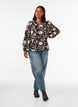 Blomstret bluse i h&oslash;r og viskose med lange &aelig;rmer, Sort, Model image number 1