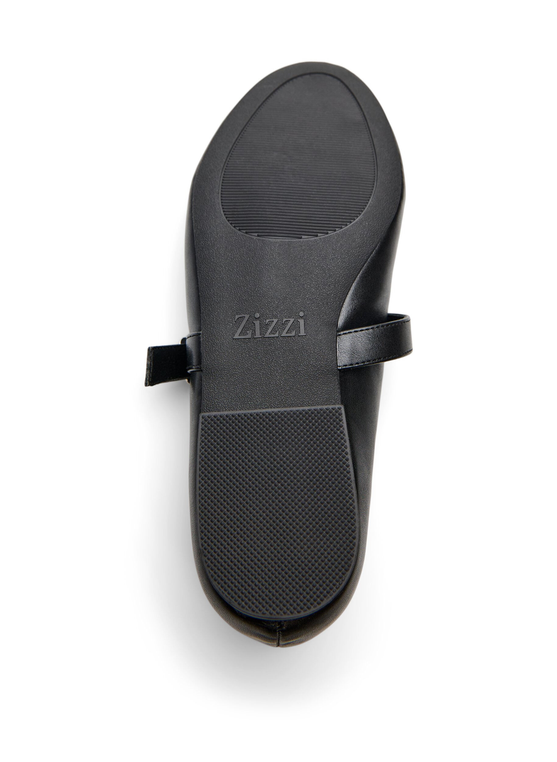 Zizzi Ballerina i imiteret l&aelig;der med rem, Sort, Packshot image number 4