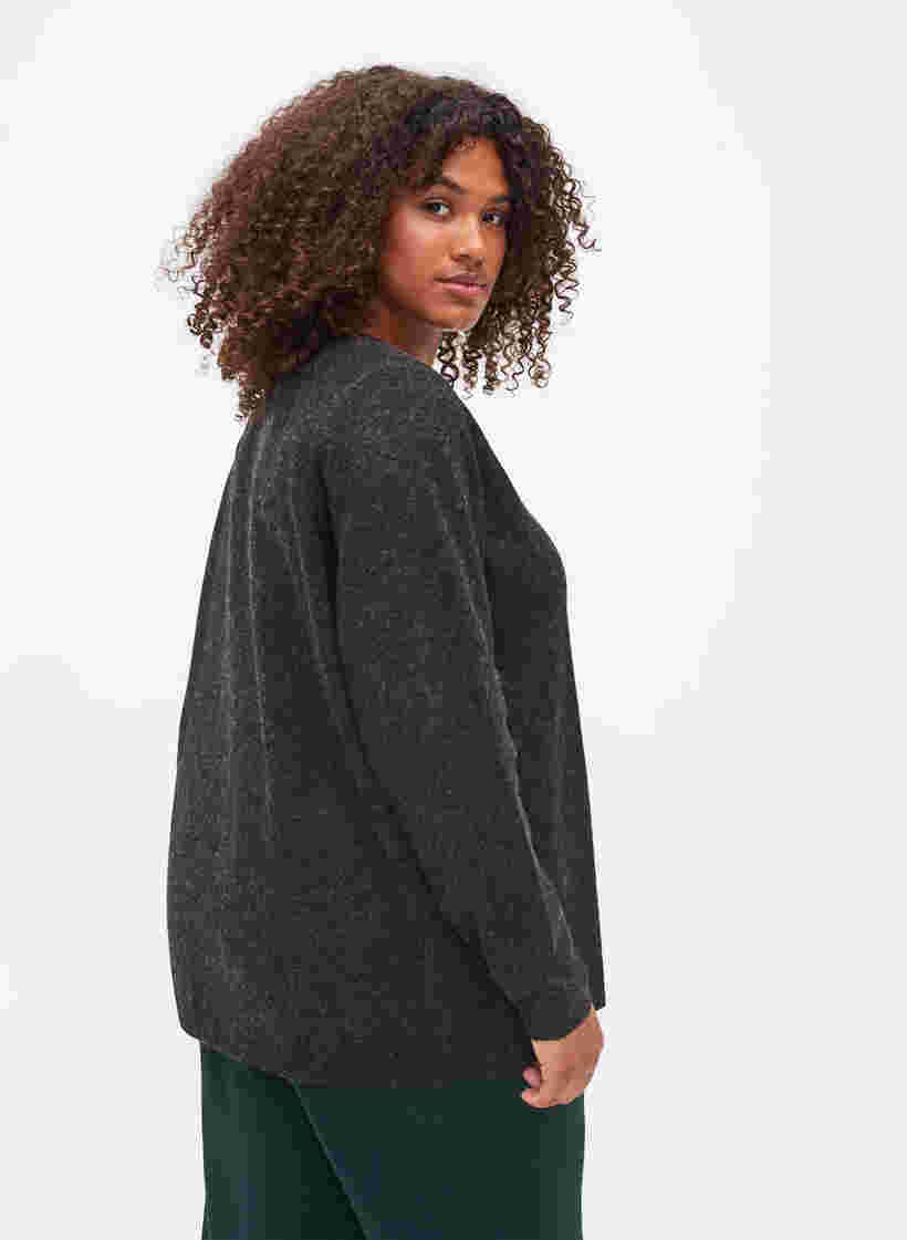 Kort meleret strikcardigan med perleknapper, Dark Grey Melange, Model image number 0