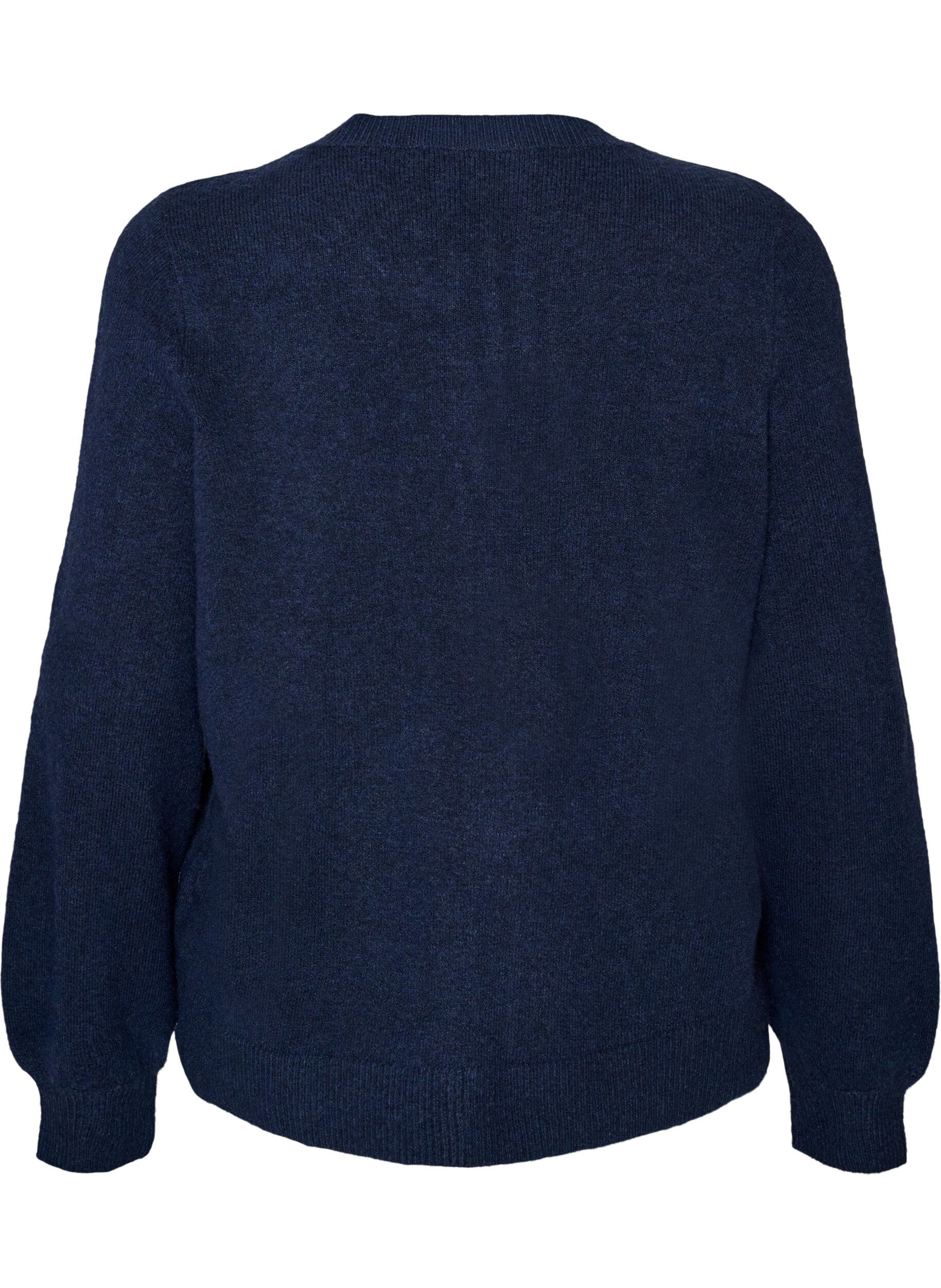 ZizziCardigan i bl&oslash;d strik med guldfarvede knapper, Bl&aring;, Packshot image number 1