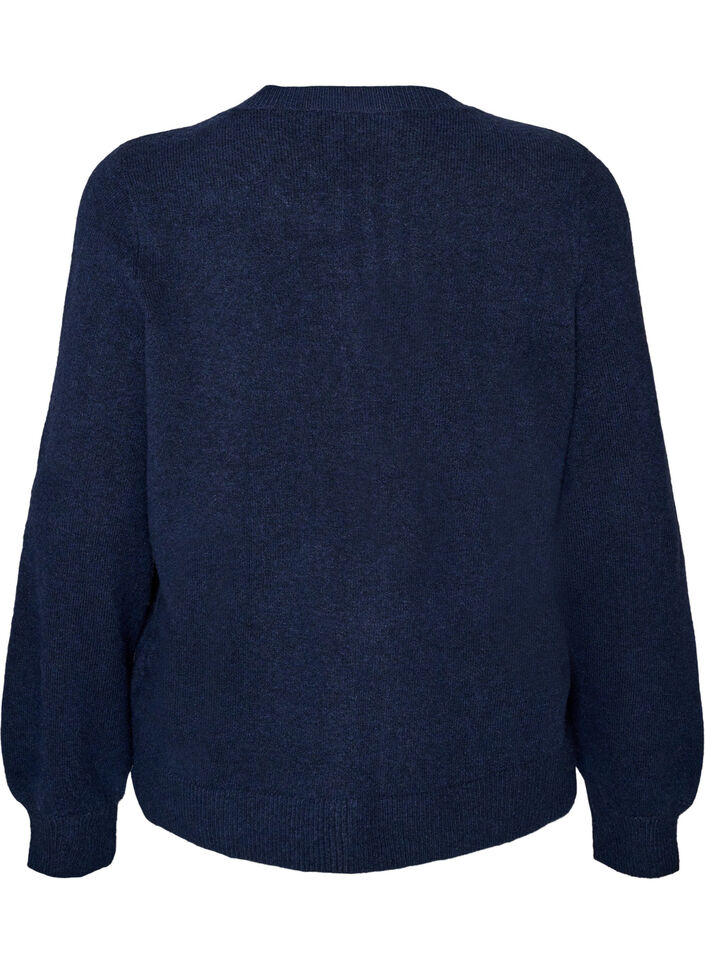 Cardigan i bl&oslash;d strik med guldfarvede knapper, Bl&aring;, Packshot image number 1