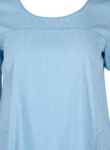Kortærmet denimkjole med lommer, Light blue denim, Packshot image number 2