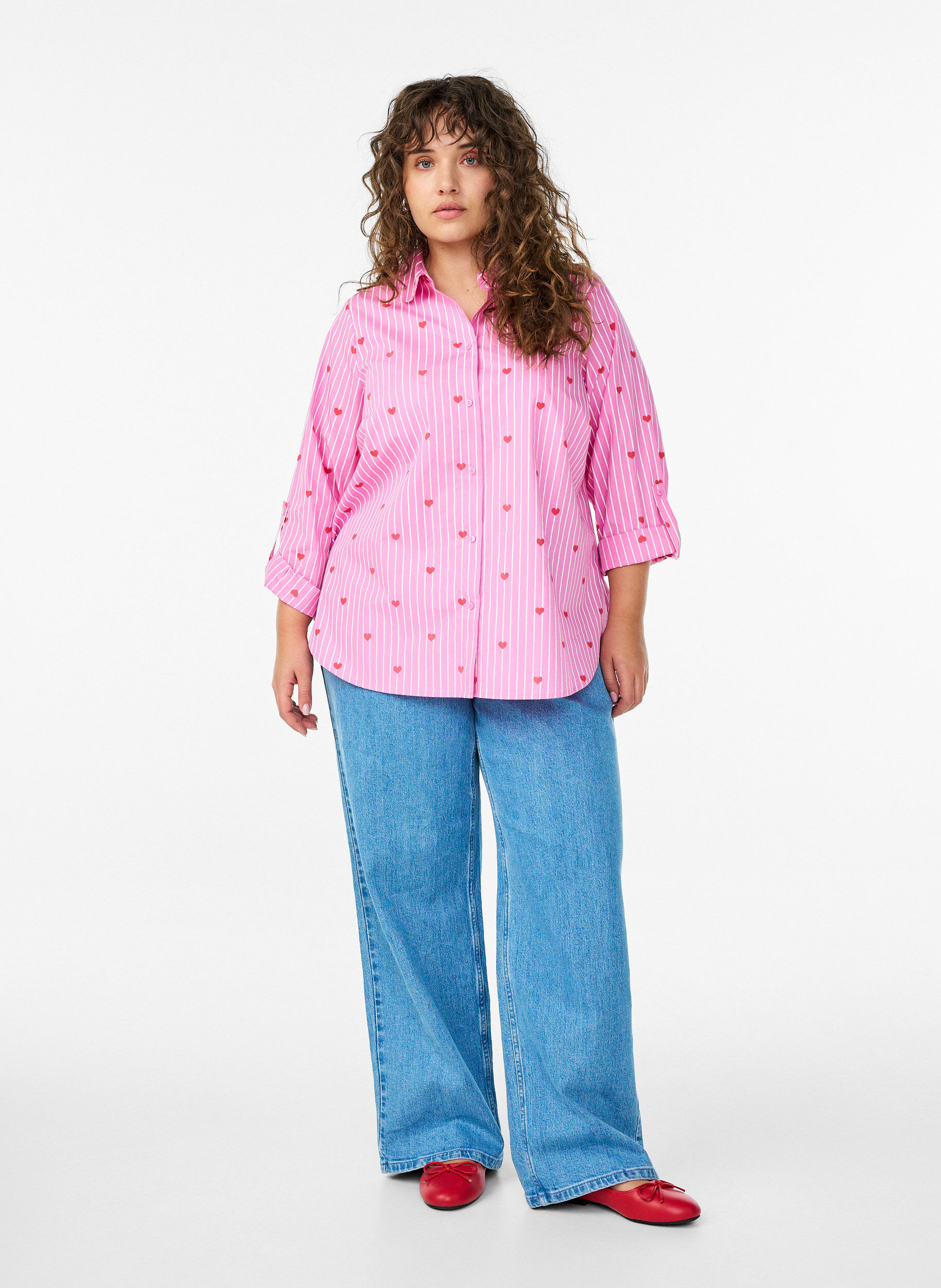 Wide leg jeans med h&oslash;j talje, Bl&aring;, Model