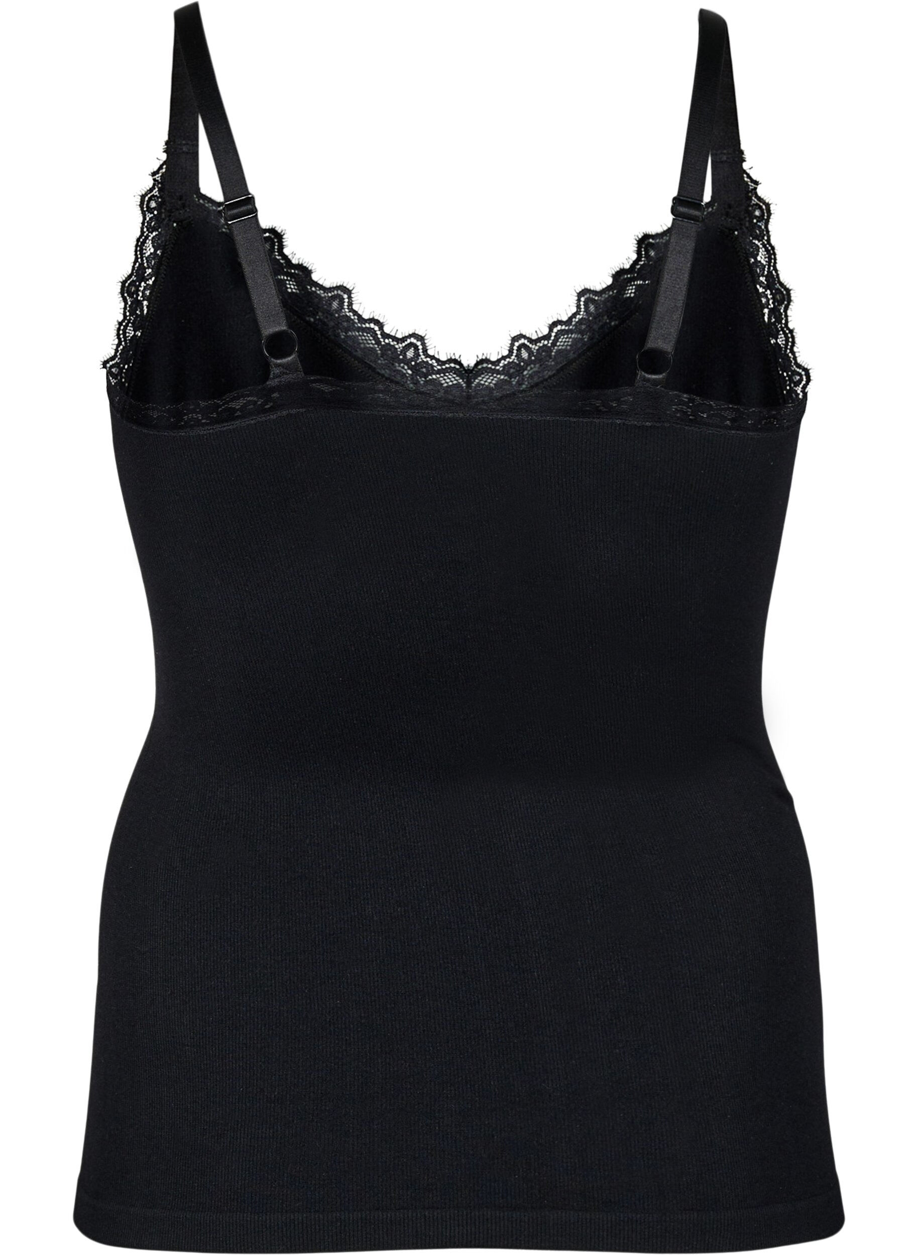 Zizzi Seamless top med blondekant, Black, Packshot image number 1