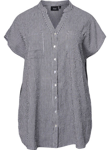 Kortærmet bomuldsskjorte med striber, Black Stripe, Packshot image number 0