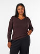 Viskosebluse med blondekanter og V-hals, Brun, Model image number 0