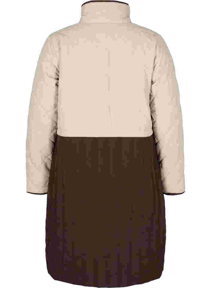 Lang quiltet jakke med color-block, Black Coffee Comb, Packshot image number 1