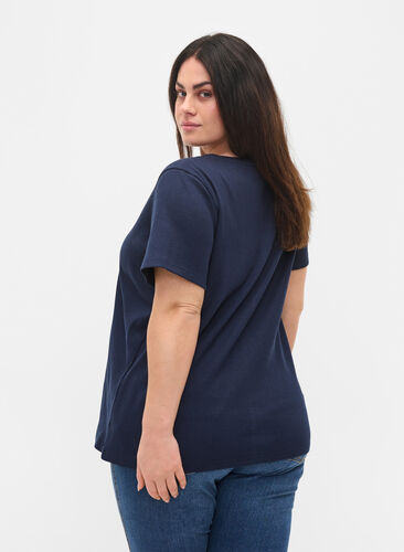 Bomulds t-shirt med ribstruktur, Navy Blazer, Model image number 1