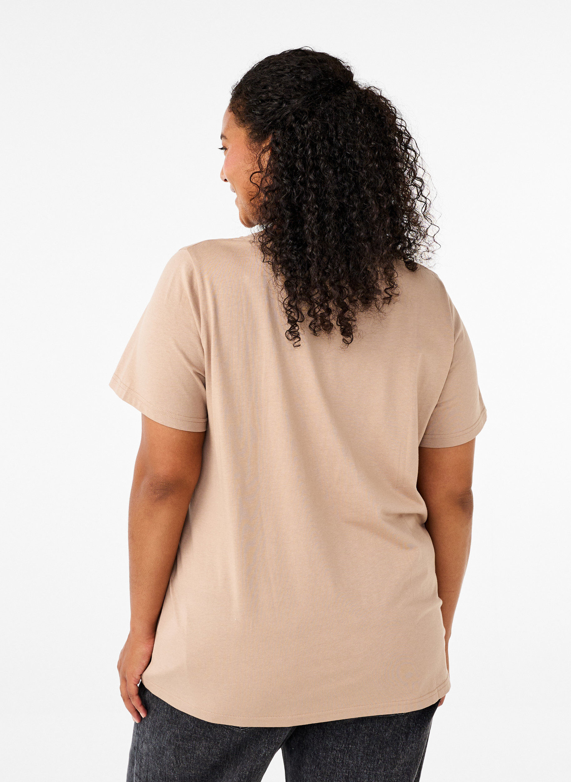 Zizzi Bomulds t-shirt med print, S. Mink w. Flower, Model image number 1