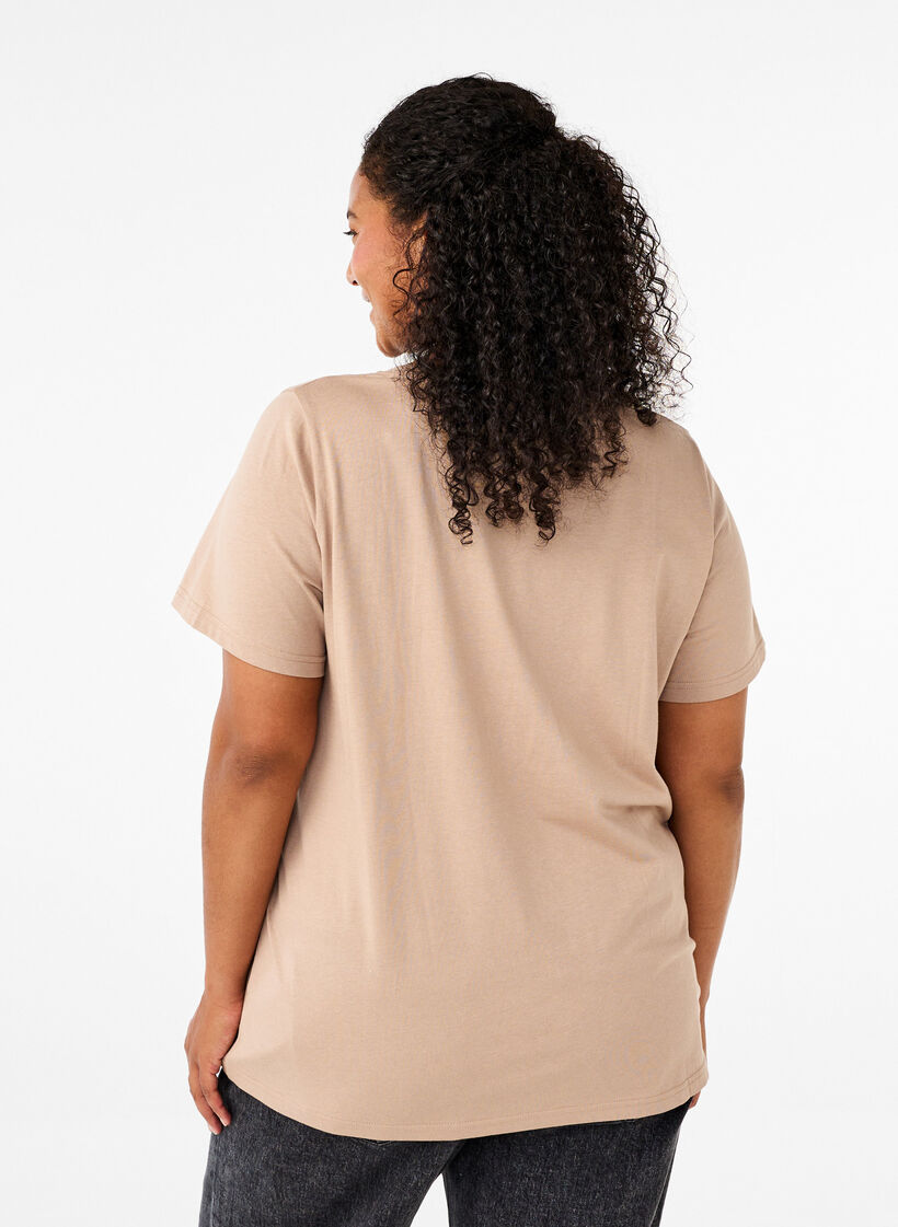 Bomulds t-shirt med print, S. Mink w. Flower, Model image number 1