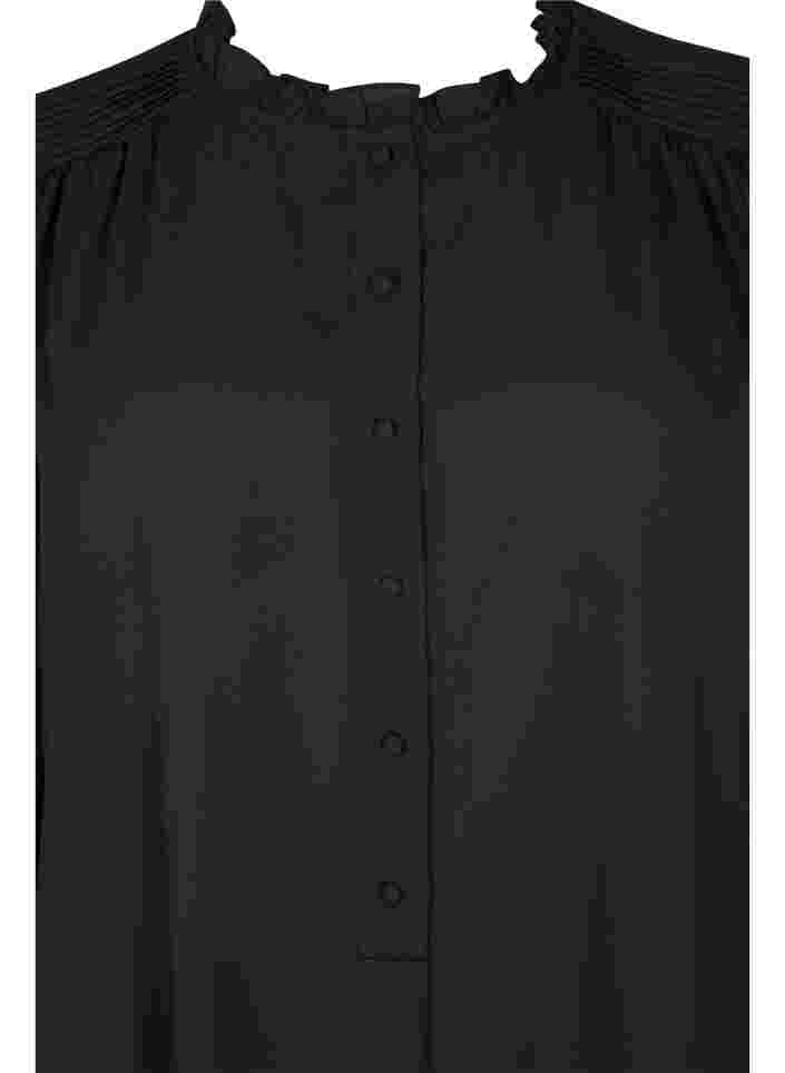 Tunika med flæsekrave og lange ærmer, Black, Packshot image number 2
