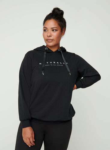 Sweatshirt med hætte og print, Black, Model image number 0