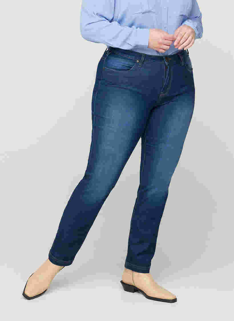 Slim fit Emily jeans med normal talje, Blue denim, Model image number 4