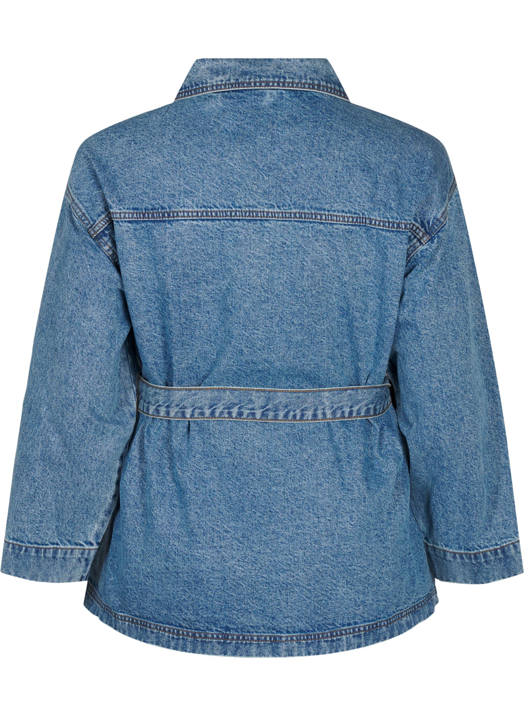 Zizzi Denimjakke med bindeb&aelig;lte, Blue Denim, Packshot image number 1