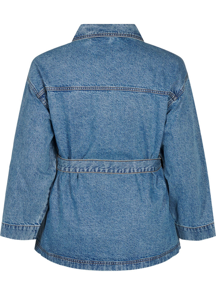 Denimjakke med bindebælte, Blue Denim, Packshot image number 1