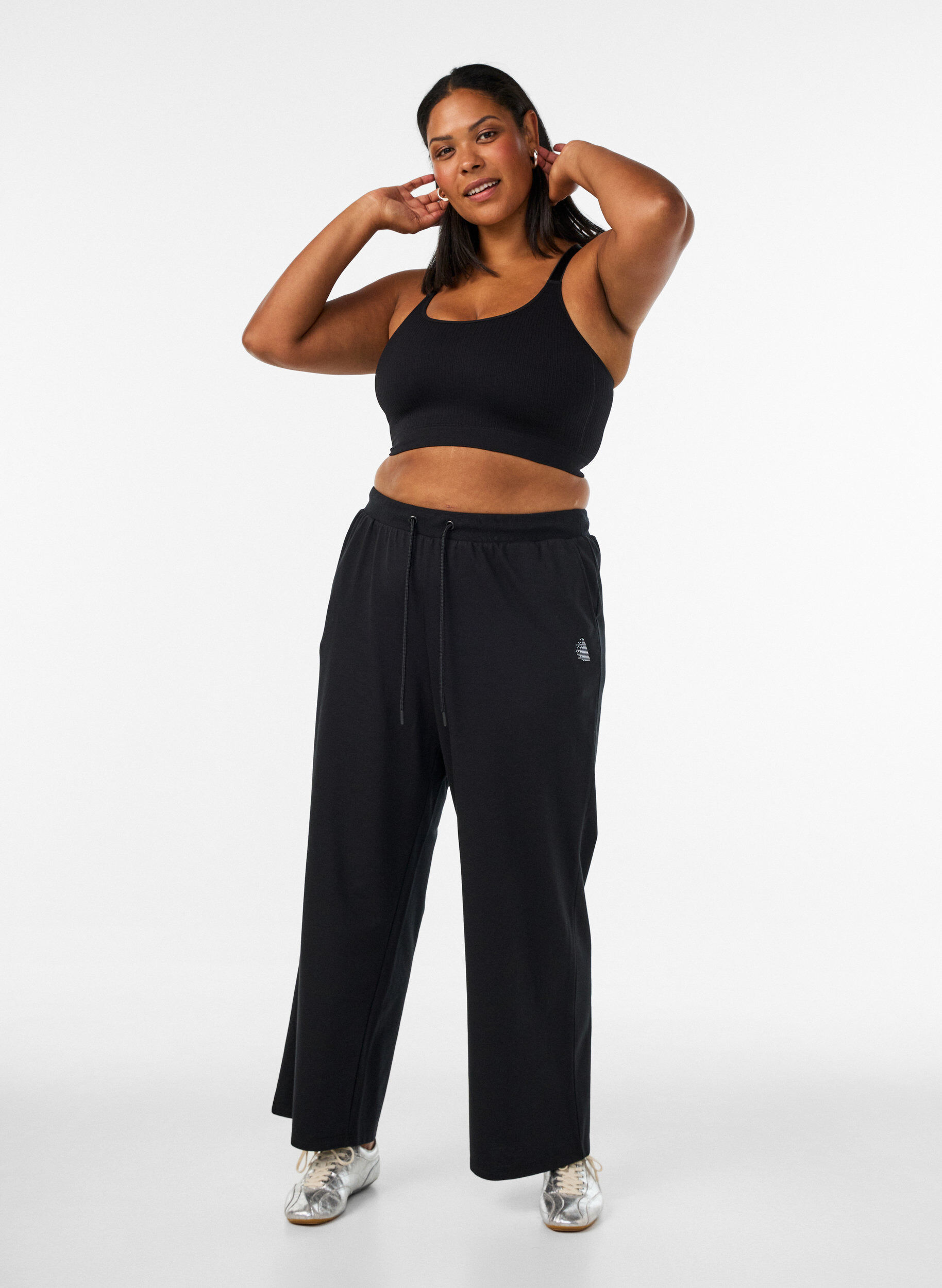 ZizziSeamless sports-bh med ribstruktur, Sort, Model image number 1