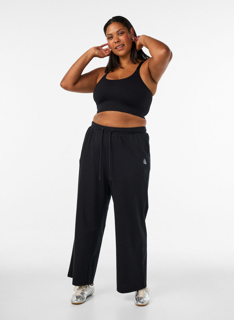 Seamless sports-bh med ribstruktur, Sort, Model image number 1