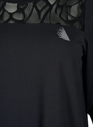 Trænings t-shirt med 3/4 ærmer og mønstret mesh, Black, Packshot image number 2