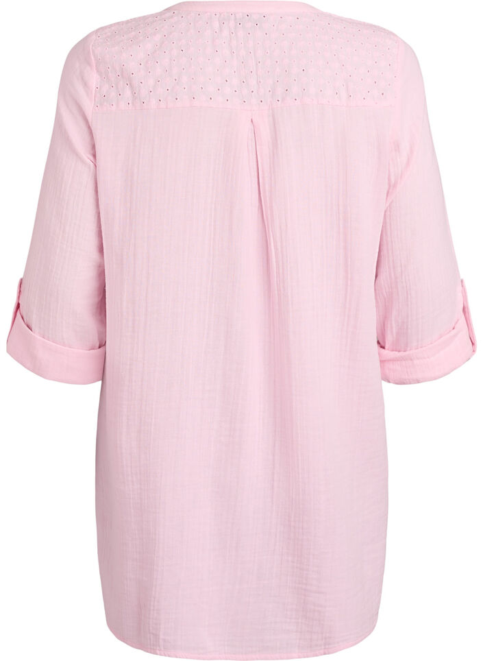 Tunika i bomuldsmusselin med broderi anglaise, Lyser&oslash;d, Packshot image number 1