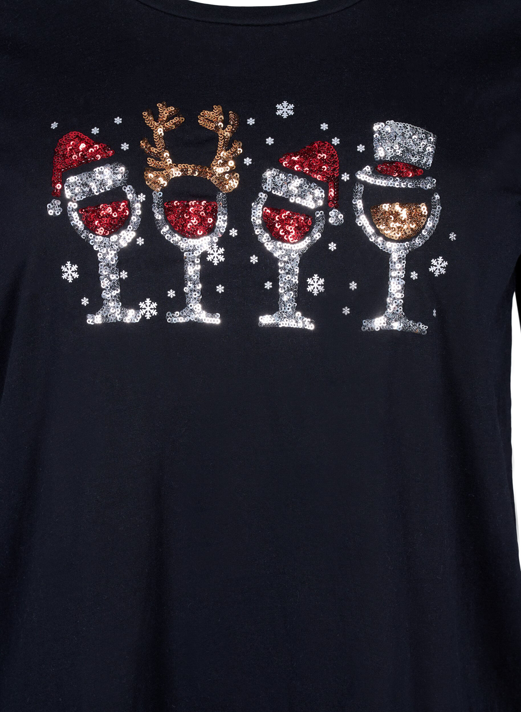 Zizzi Jule t-shirts i 100% bomuld, Black w. Drinks, Packshot image number 2