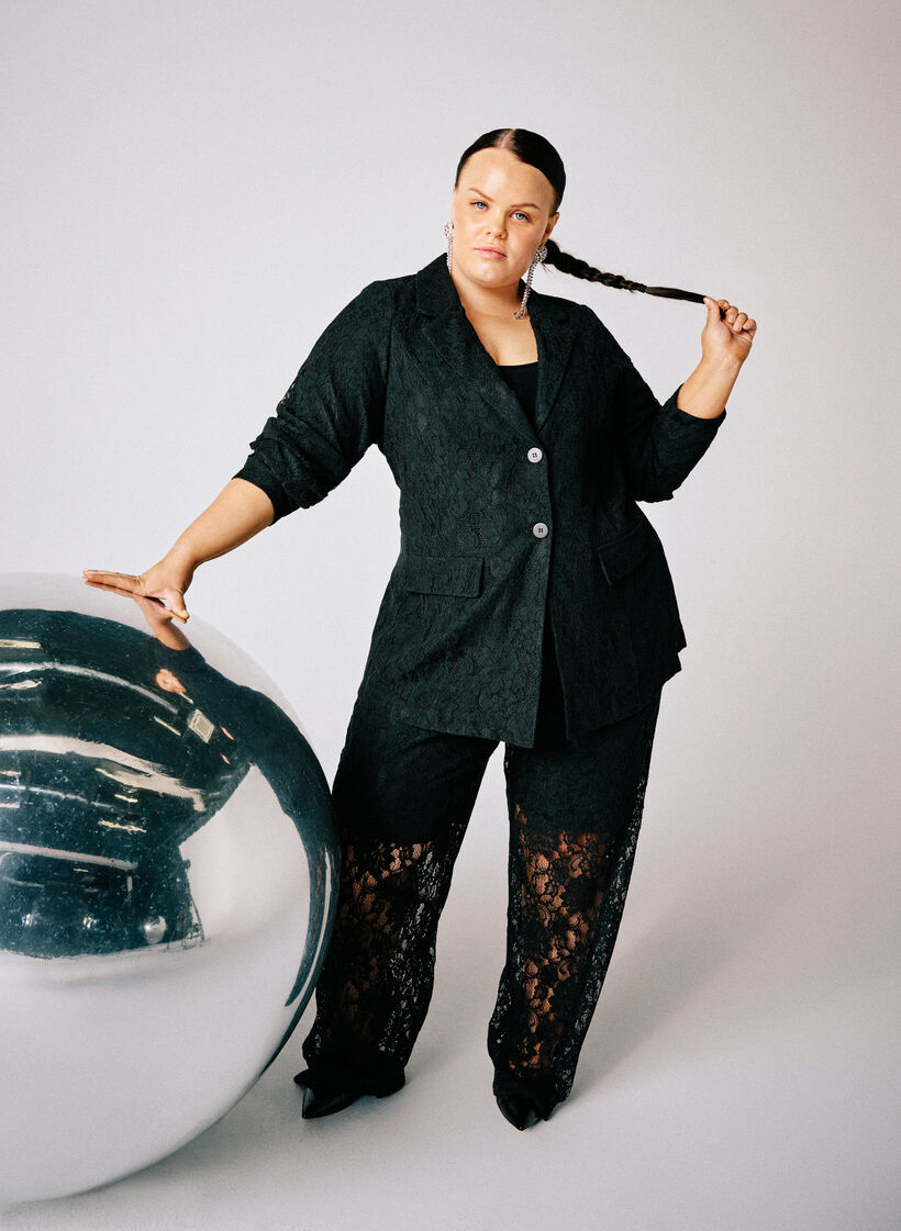 Blazer i blonde med knaplukning, Sort, Image image number 0