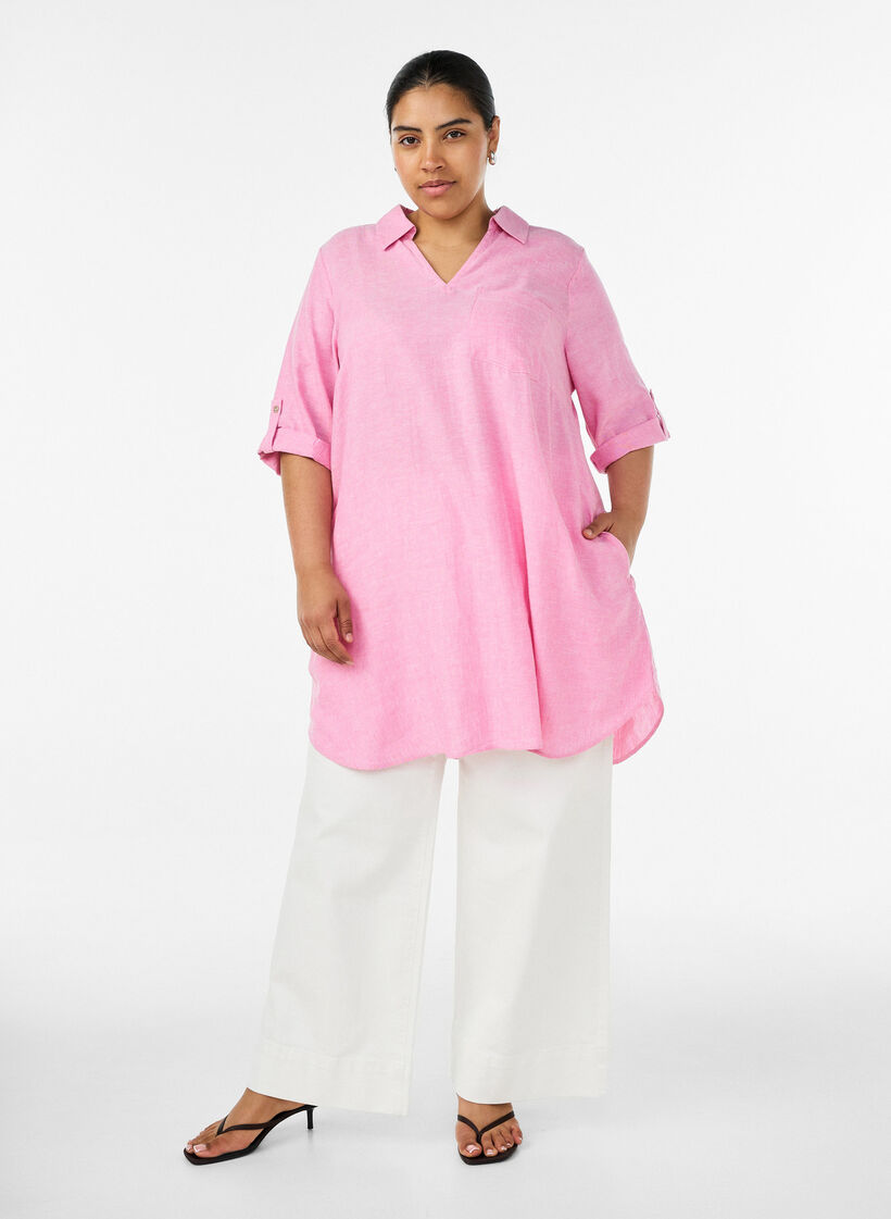 Tunika i h&oslash;r og viskose med A-facon, Lyser&oslash;d, Model image number 1