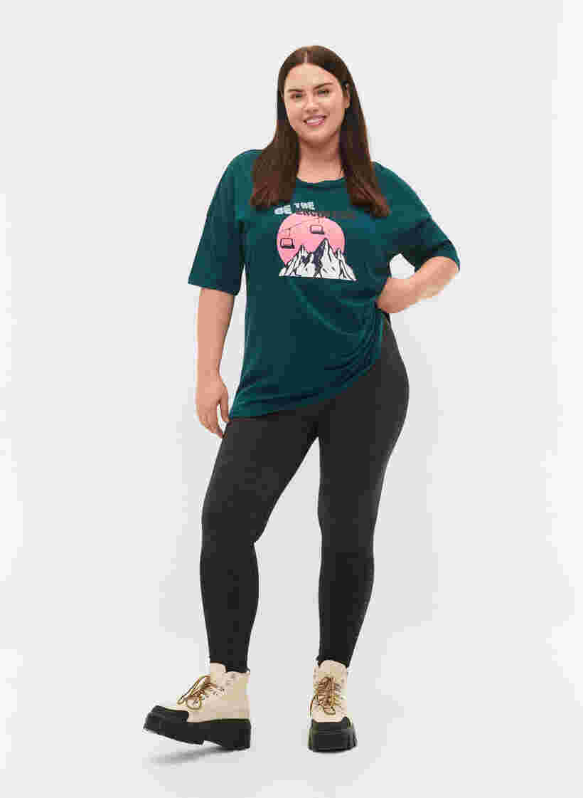 Bomulds t-shirt med tryk , Deep Teal/Sea Pink, Model image number 2