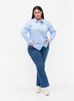 Stribet skjorte i bomuldsblanding, Blue w. White Stripe, Model image number 2