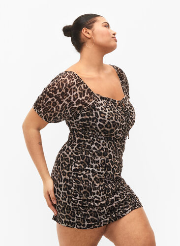 Kort mesh kjole med leoprint, Leo, Model image number 2