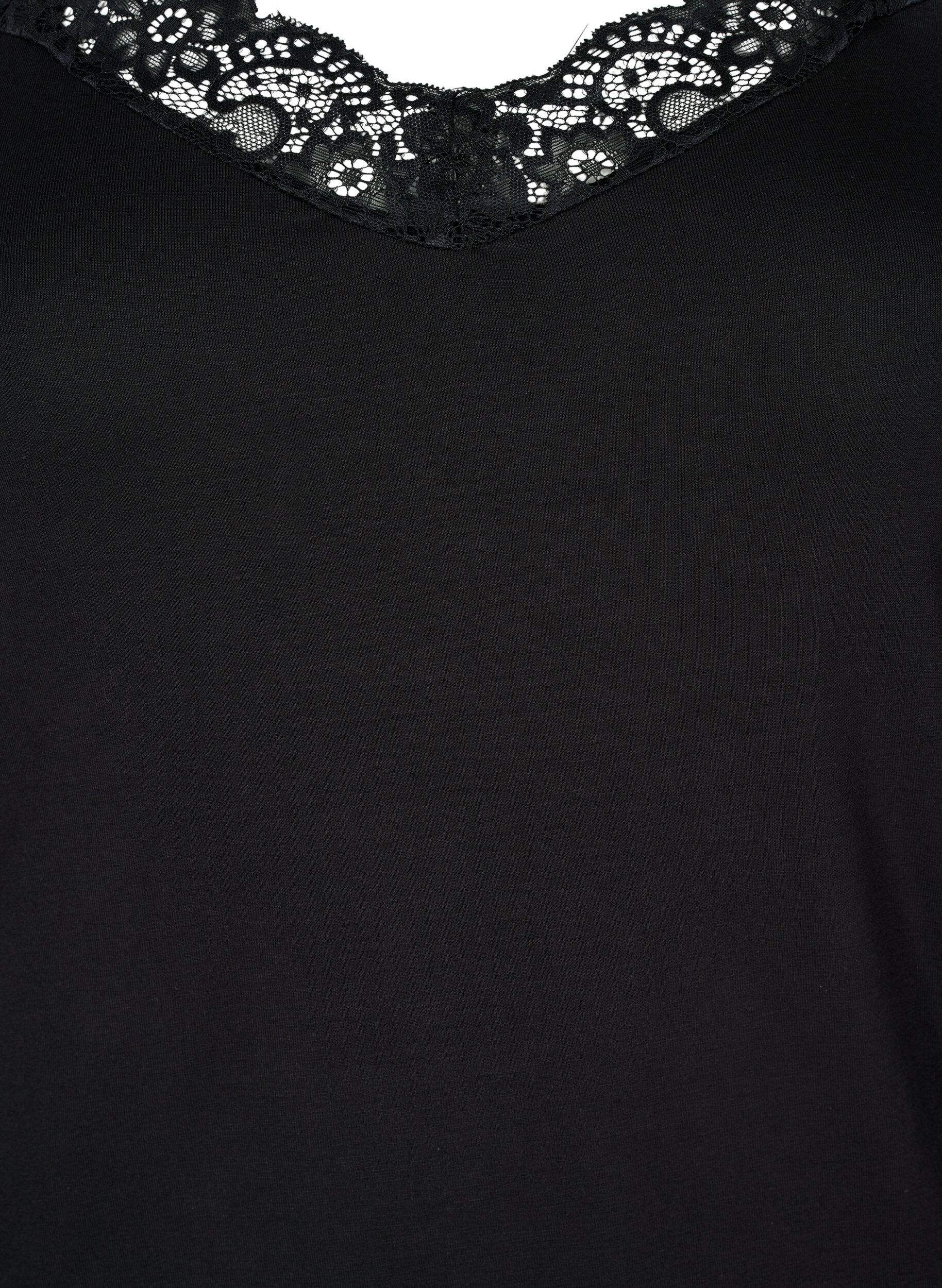 ZizziViskose top med blondekant, Sort, Packshot image number 2