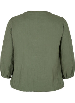 Bomulds bluse med knapper og 3/4 ærmer, Thyme, Packshot image number 1