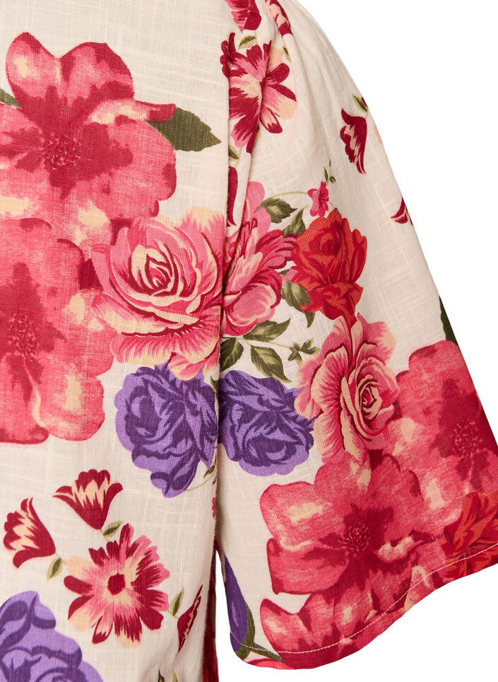 Kort&aelig;rmet bomuldsskjorte med V-udsk&aelig;ring, R&oslash;d, Packshot image number 3