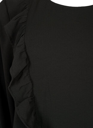 Langærmet bluse med flæser, Black, Packshot image number 2