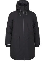 Funktionel vinterjakke med hætte og lommer, Sort