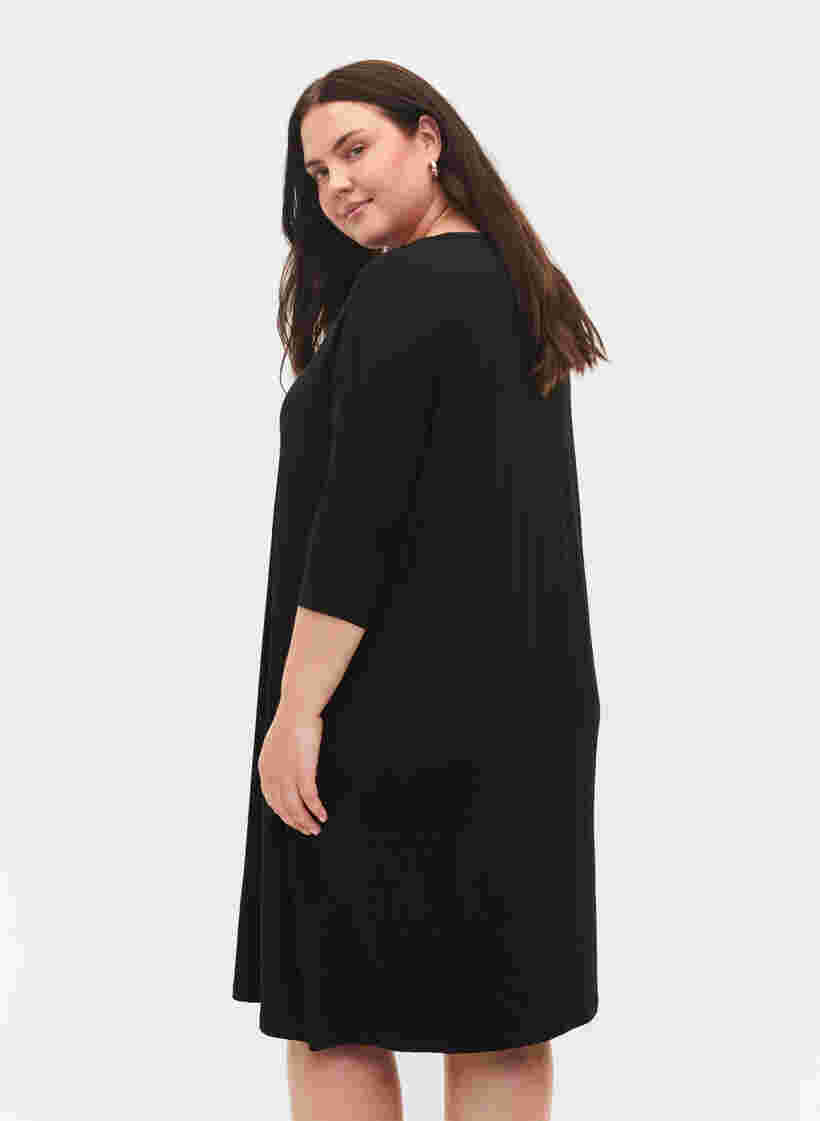Jerseykjole  i viskose med 3/4 ærmer, Black, Model image number 1