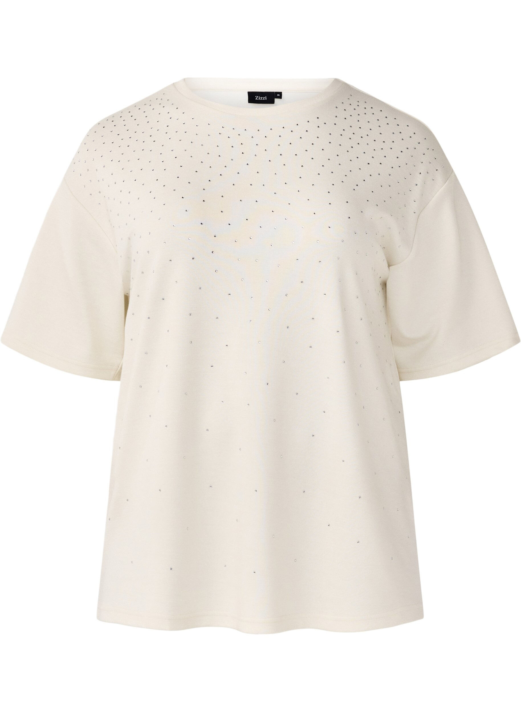 Zizzi T-shirt med rhinsten og rund hals, Hvid, Packshot image number 0