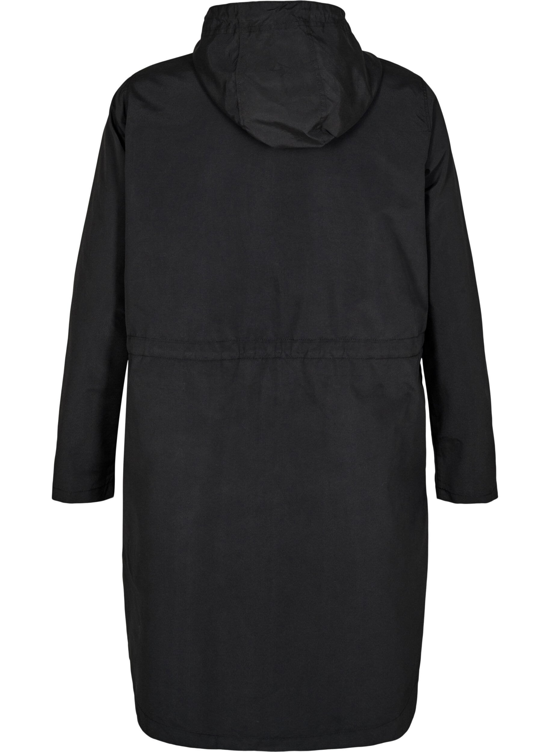 Zizzi FLASH - Parka i let matriale med h&aelig;tte, Sort, Packshot image number 1