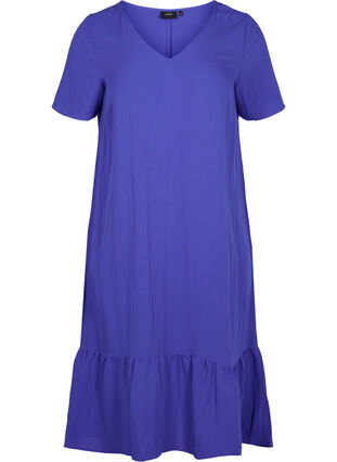 Kortærmet viskose kjole med v-udskæring, Dazzling Blue, Packshot image number 0